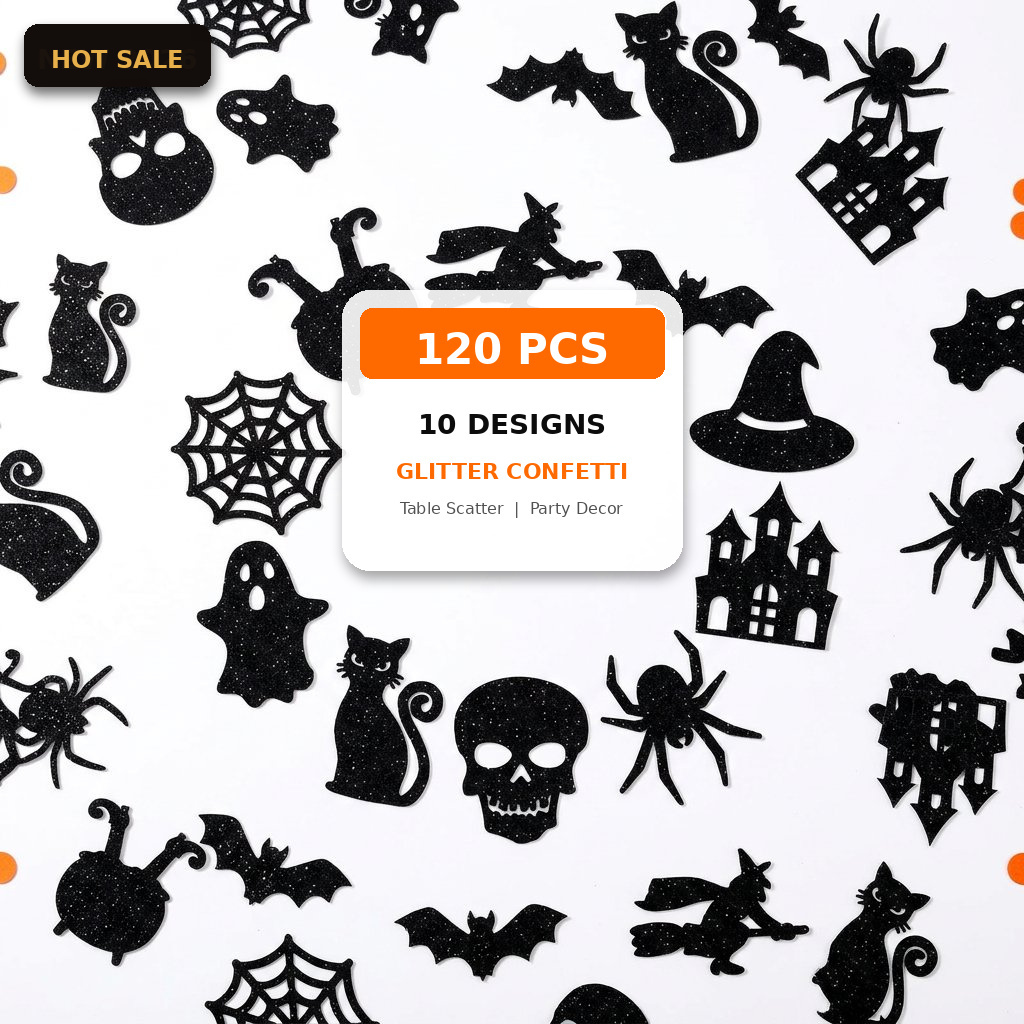 Papercraft Supply Confetti - Halloween-Konfetti 120 Stück Glitzer Schwarz Tischdekoration